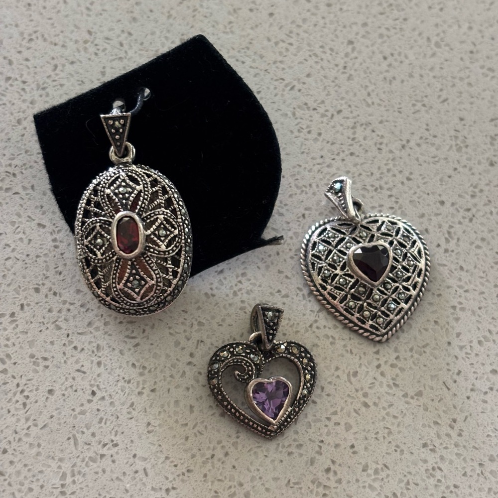 3 silver necklace pendants